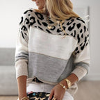 Chāme | Women's Color Block Sweater - Casual Multi-Panel Knit Pullover & Striped Jumper Grey