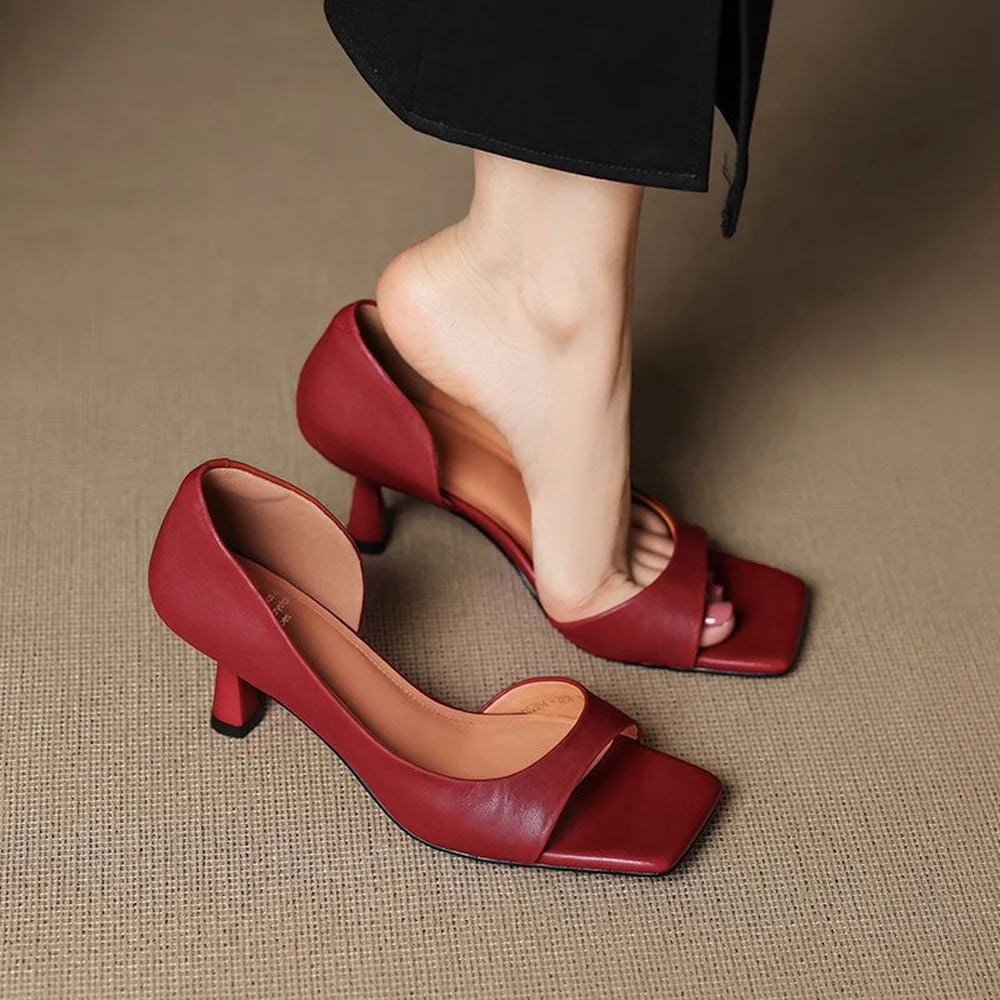 Zahara | Valenti Leather Heels – Chic Artisan Craft & Refined Slimming Silhouette Red