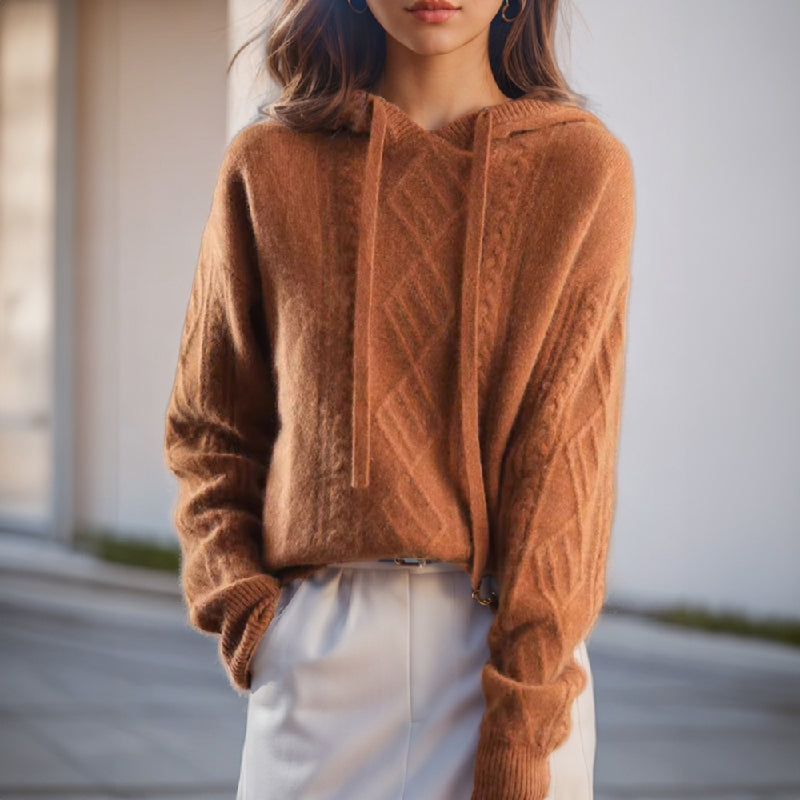Pamelo | Women’s Cable Knit Hooded Pullover Jumper Brown