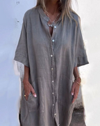Vena | Women’s Boho Shirt Dress – Bohemian Architectural Fluidity & Refined Artisan Detailing Grey