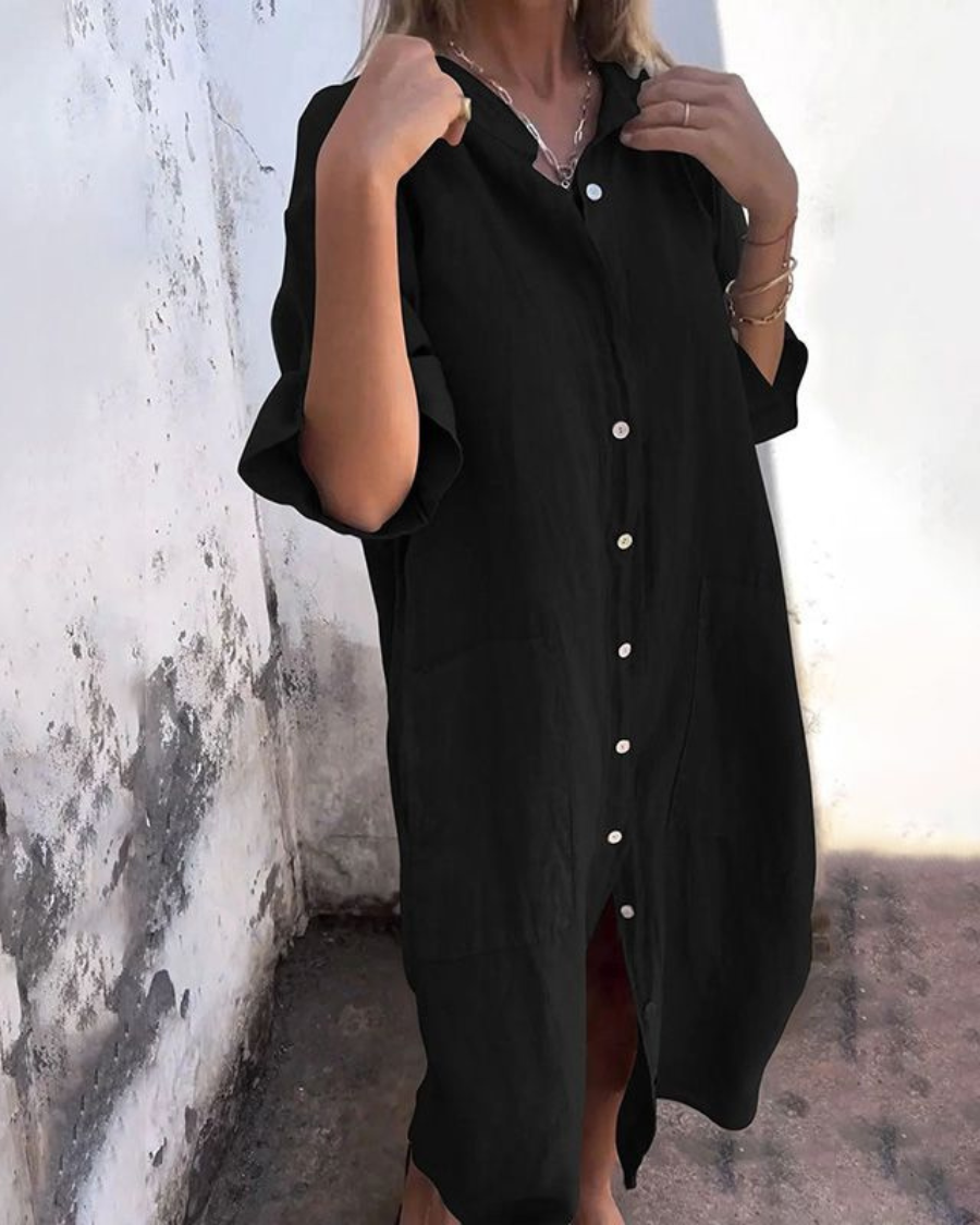 Vena | Women’s Boho Shirt Dress – Bohemian Architectural Fluidity & Refined Artisan Detailing Black