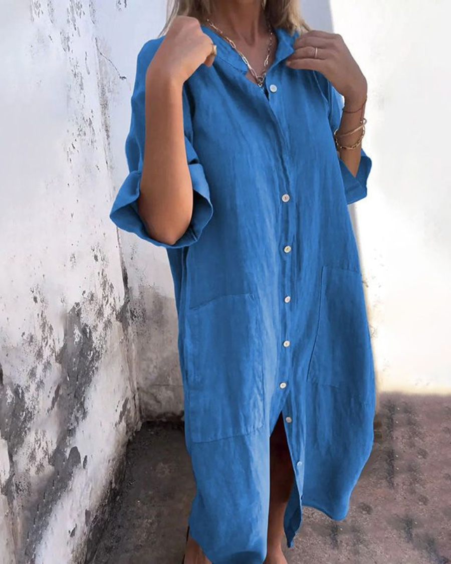 Vena | Women’s Boho Shirt Dress – Bohemian Architectural Fluidity & Refined Artisan Detailing Blue
