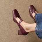 Veyla | Square-Toe Genuine Leather Heels – Luxury Designer Block Pumps & Slimming Classic Mule Footwear
