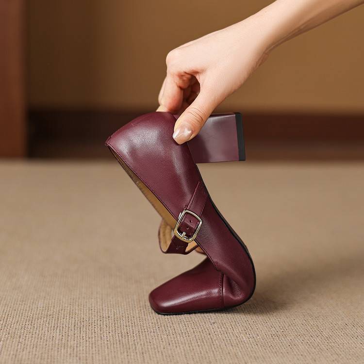 Veyla | Square-Toe Genuine Leather Heels – Luxury Designer Block Pumps & Slimming Classic Mule Footwear