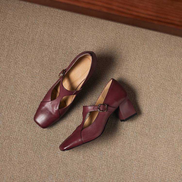 Veyla | Square-Toe Genuine Leather Heels – Luxury Designer Block Pumps & Slimming Classic Mule Footwear