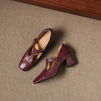 Veyla | Square-Toe Genuine Leather Heels – Luxury Designer Block Pumps & Slimming Classic Mule Footwear