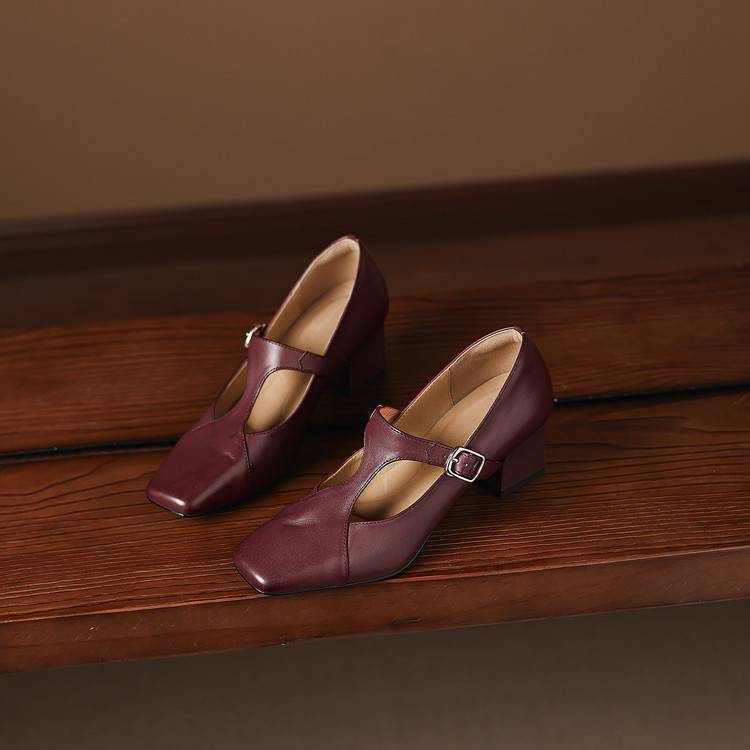 Veyla | Square-Toe Genuine Leather Heels – Luxury Designer Block Pumps & Slimming Classic Mule Footwear