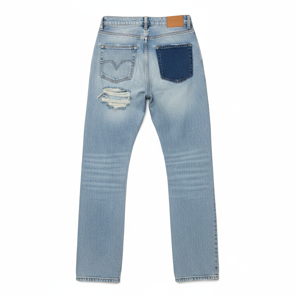 Women's Vintage Ripped Jeans with Unique Patchwork Detail