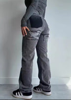 Women's Vintage Ripped Jeans with Unique Patchwork Detail Gray