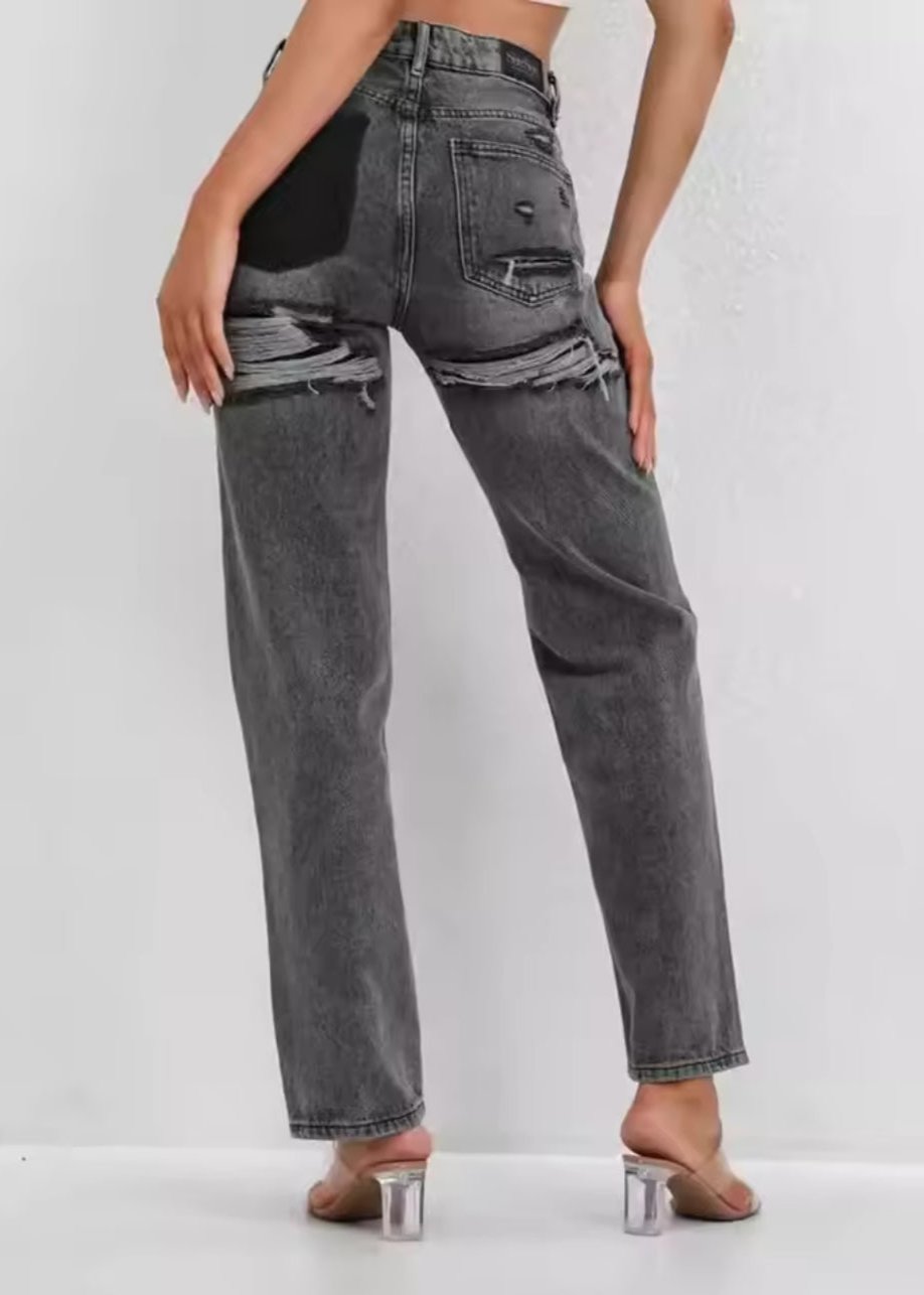 Women's Vintage Ripped Jeans with Unique Patchwork Detail