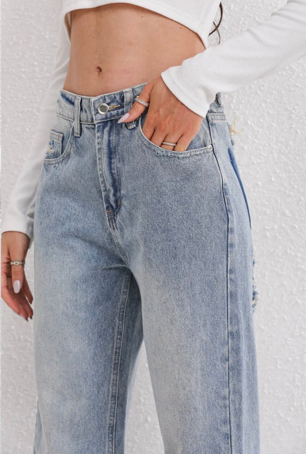 Women's Vintage Ripped Jeans with Unique Patchwork Detail