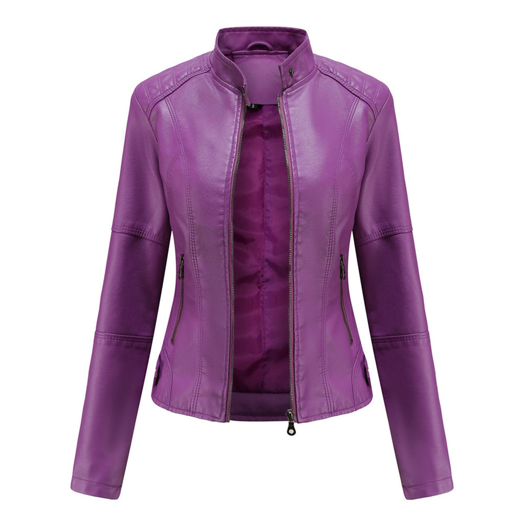 Solis | Women's Jacket | Stand Collar Zipper Pockets Violet