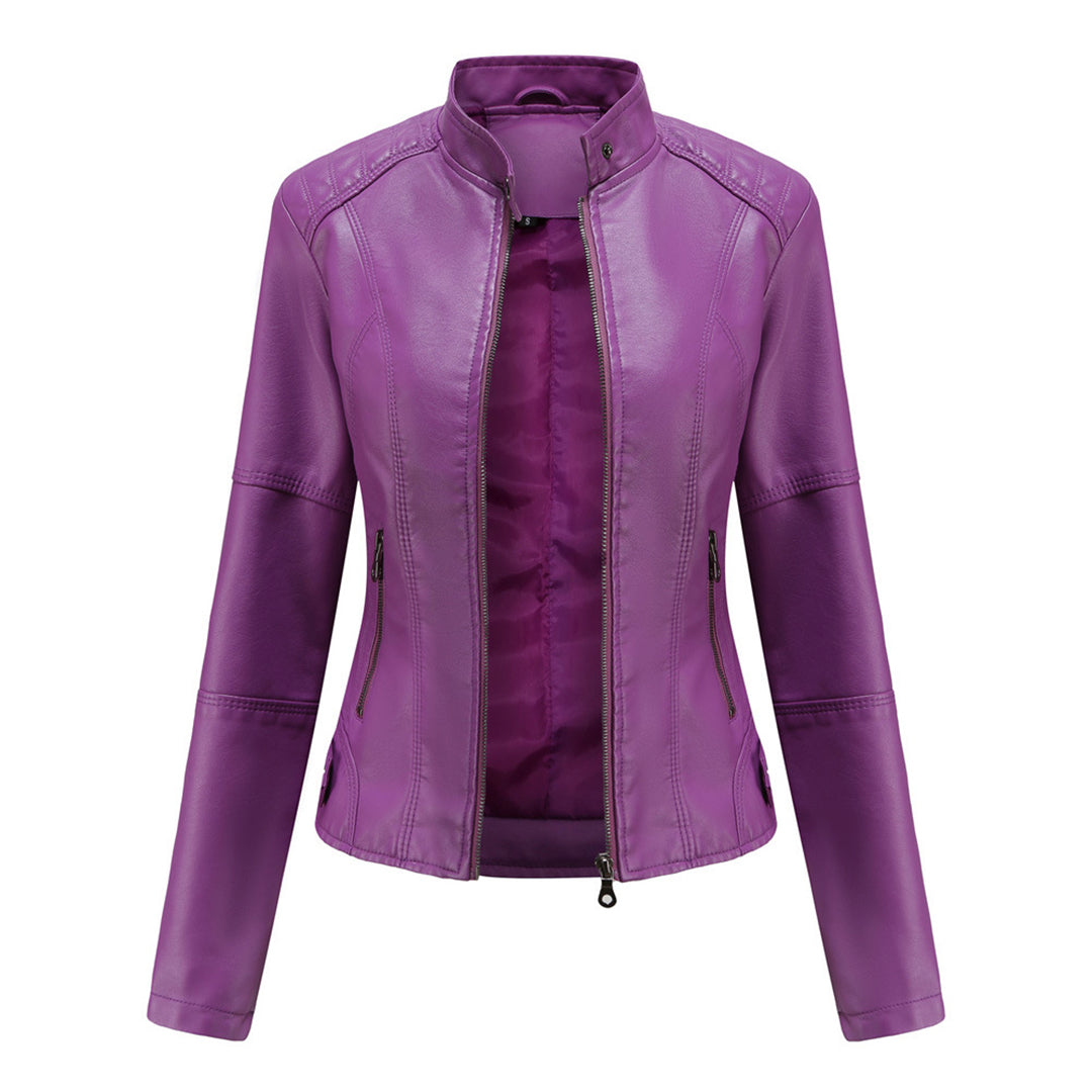 Solis | Women's Jacket | Stand Collar Zipper Pockets Violet