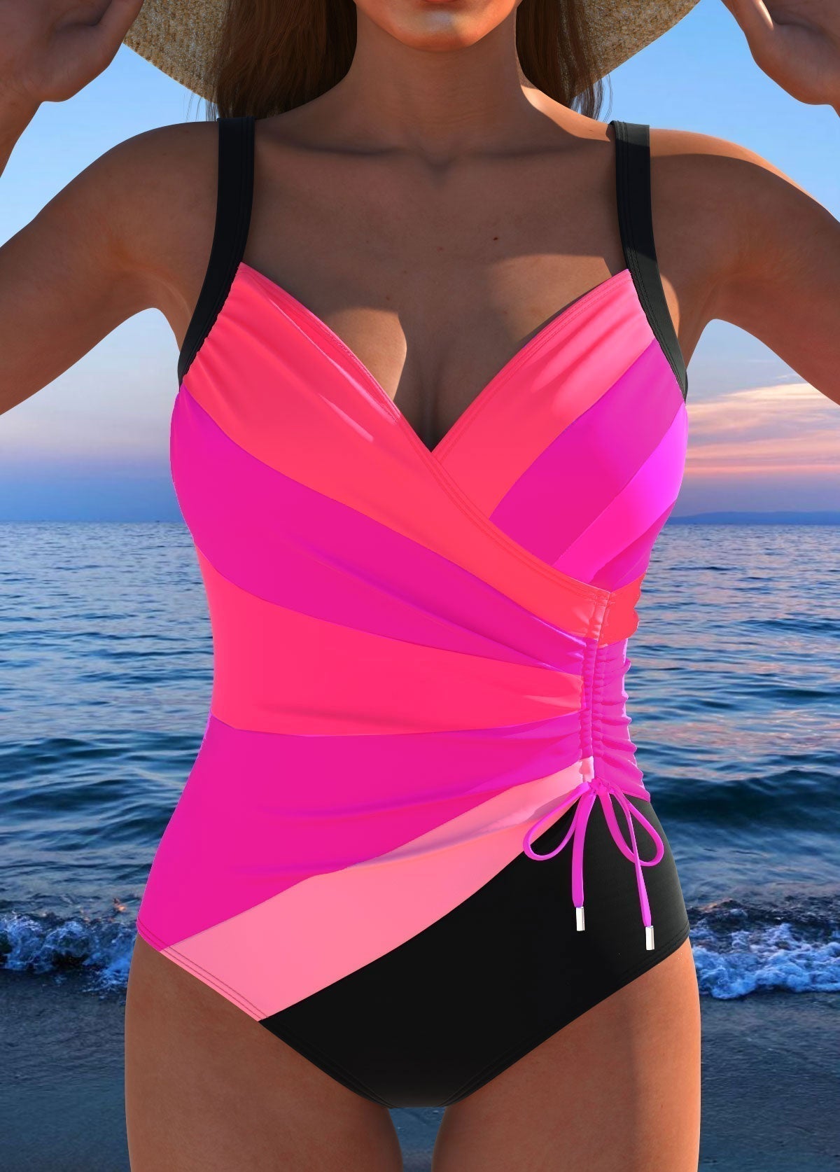 Violet | Swimsuit Elastic Ruched Drawstring Summer Beachwear Pink