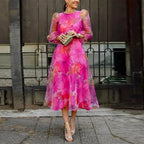 Rogue | Wedding Guest Dress, Floral Print Midi Dress for Women, Pink & Blue Pink