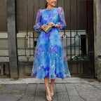Rogue | Wedding Guest Dress, Floral Print Midi Dress for Women, Pink & Blue Blue