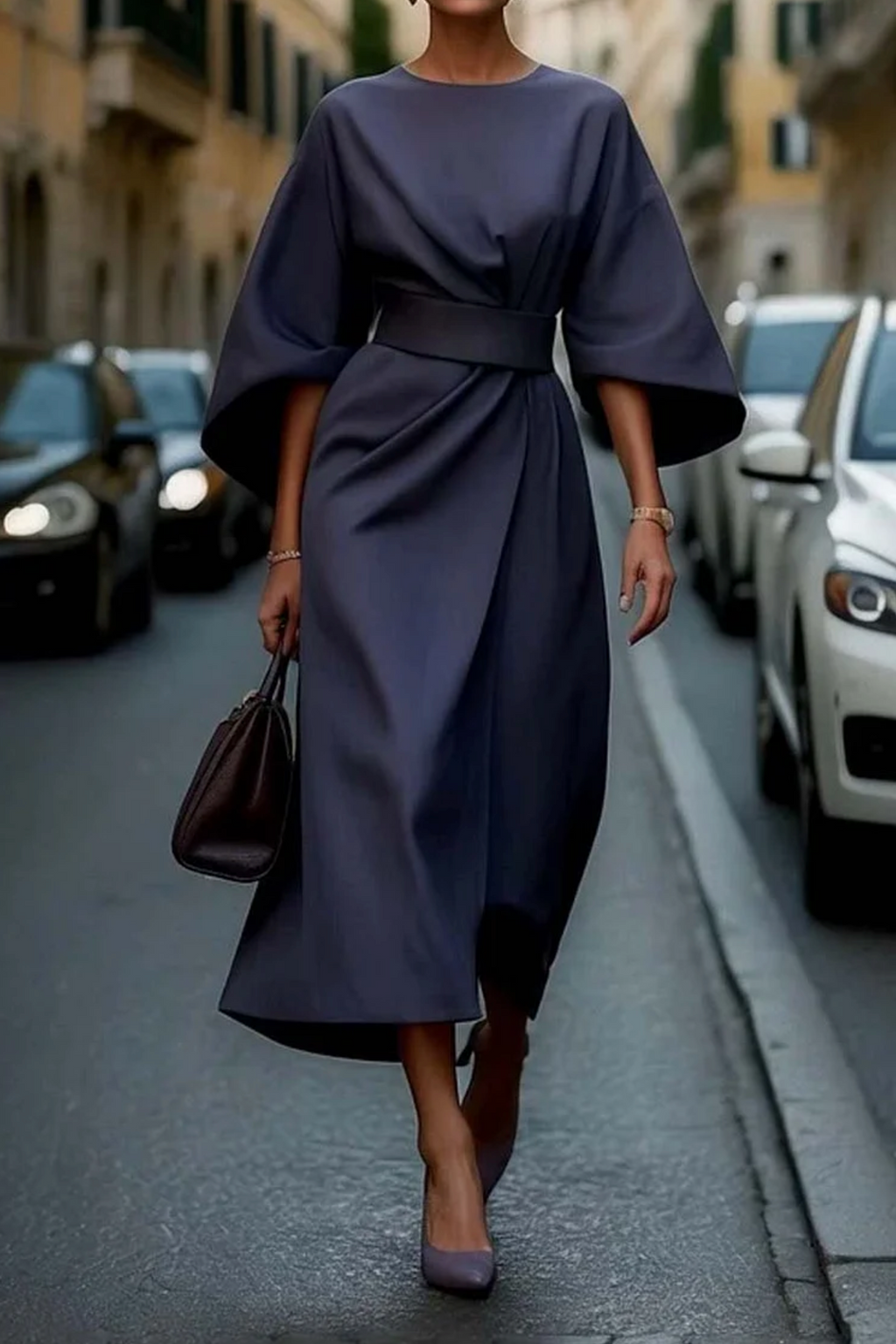 Damaris | Elegant Dress with Lantern Sleeves Blue