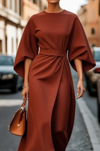 Damaris | Elegant Dress with Lantern Sleeves Brown