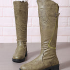 Roque | Knee-High Boots for Women | Buckle Strap Lug Sole Green