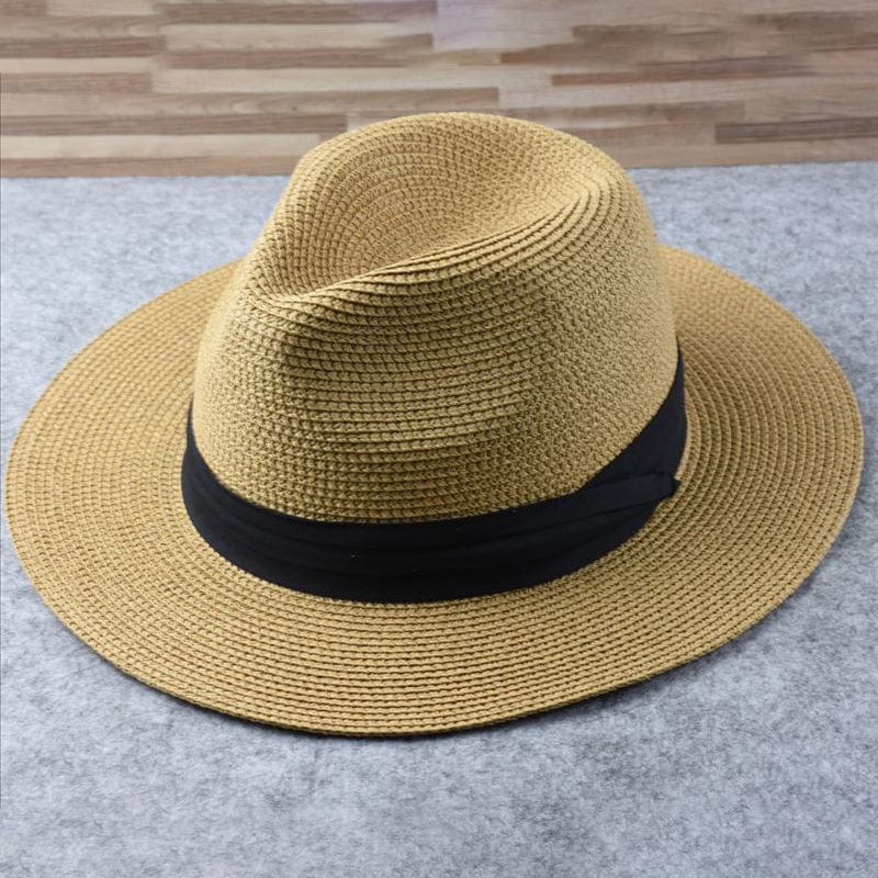 White felt fedora with black band, one size fits all Beige