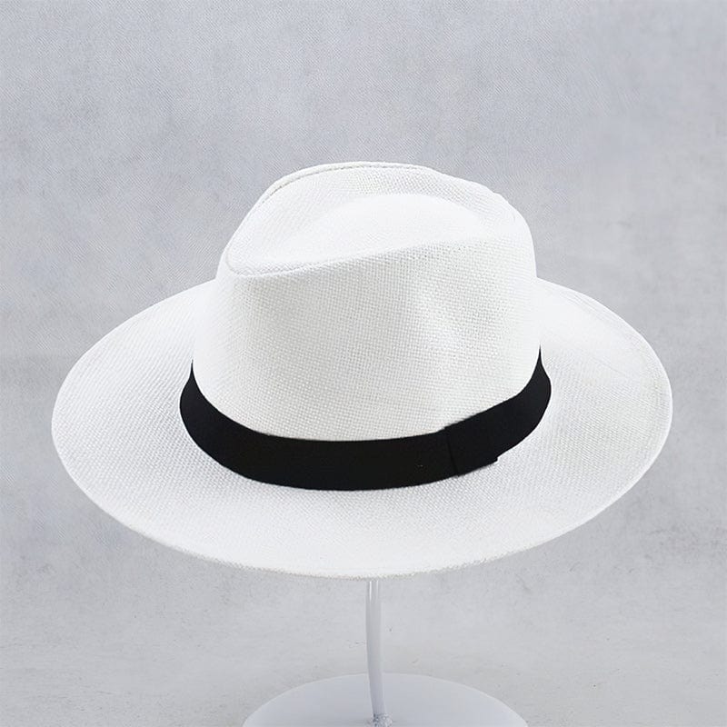 White felt fedora with black band, one size fits all