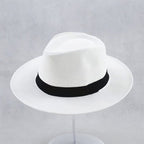 White felt fedora with black band, one size fits all