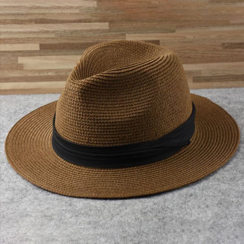 White felt fedora with black band, one size fits all Brown
