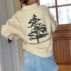 Velina | Women's Shawl Collar Cardigan with Sailboat Print Y2K V Neck Button Down Knit Jumper Tree