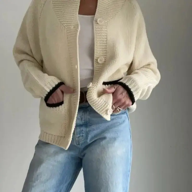 Velina | Women's Shawl Collar Cardigan with Sailboat Print Y2K V Neck Button Down Knit Jumper