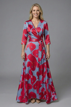 Amore | Women’s Dress with V-Neck and Three-Quarter Sleeves Red