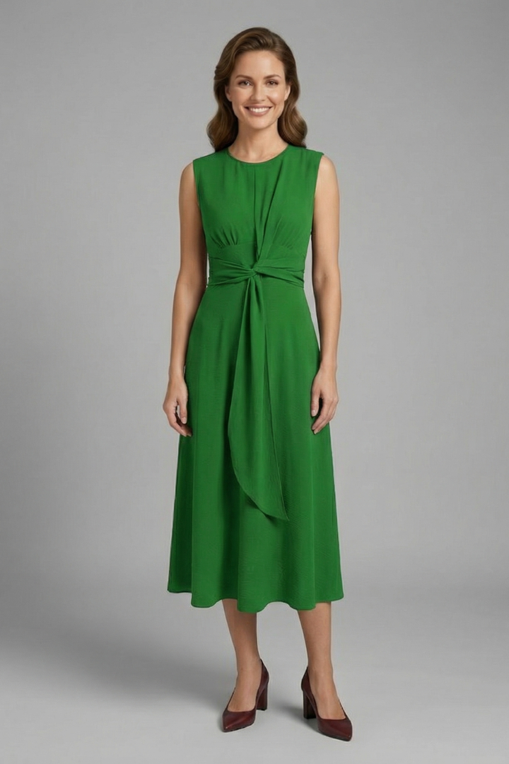 Roque | Women’s Midi Dress with Sleeveless Design and Round Neckline Green