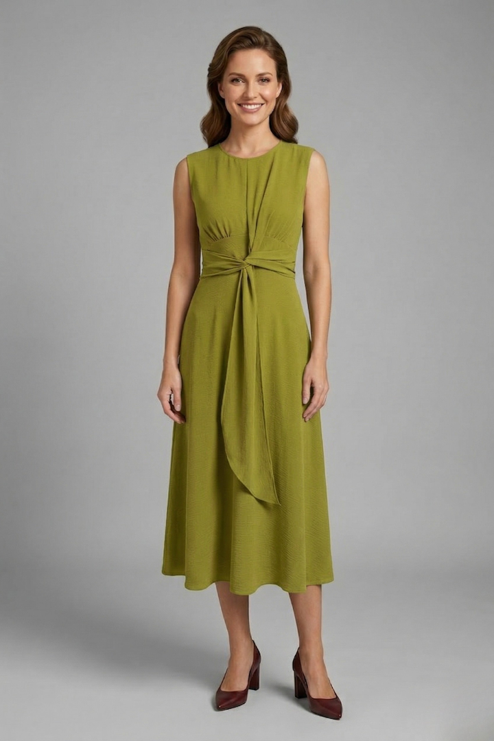 Roque | Women’s Midi Dress with Sleeveless Design and Round Neckline Olive Green