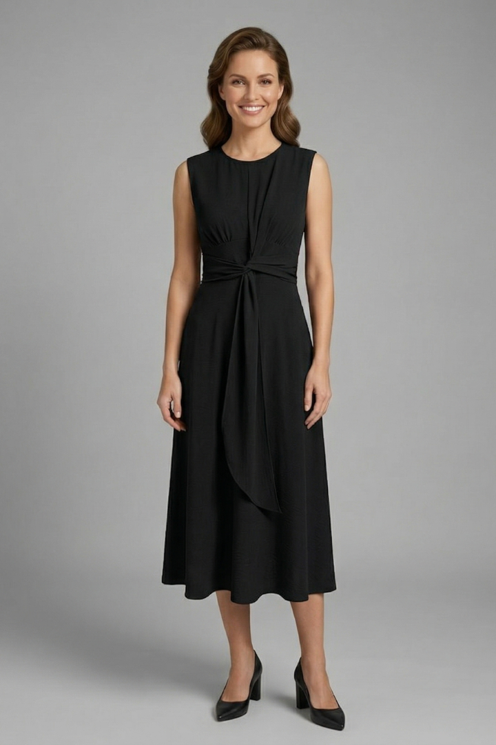 Roque | Women’s Midi Dress with Sleeveless Design and Round Neckline Black