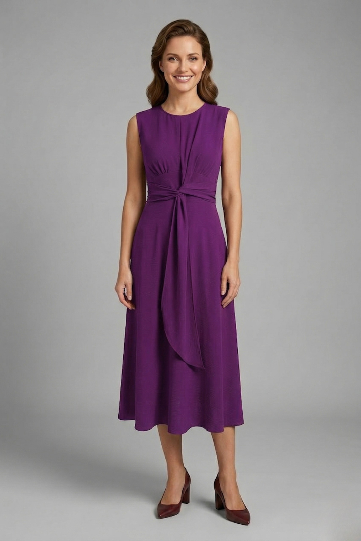 Roque | Women’s Midi Dress with Sleeveless Design and Round Neckline Purple