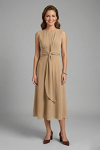Roque | Women’s Midi Dress with Sleeveless Design and Round Neckline Apricot