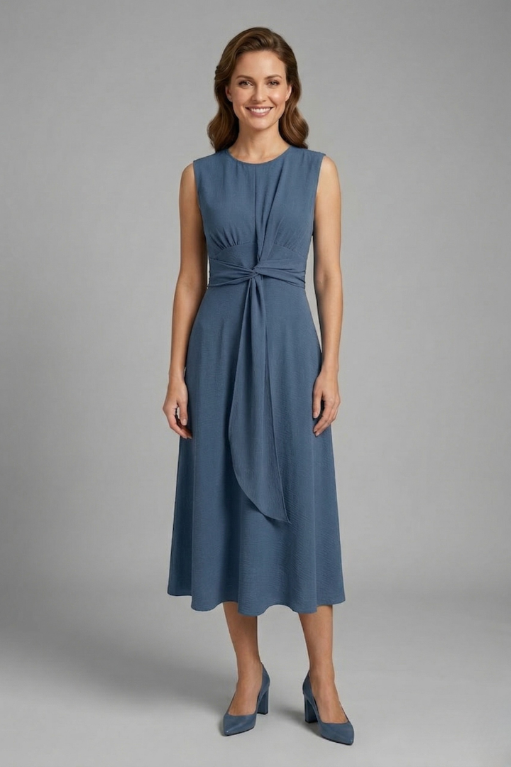 Roque | Women’s Midi Dress with Sleeveless Design and Round Neckline Blue