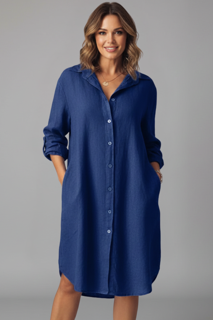 Bersh | Women’s Shirt Dress with Turned Collar and Button Closure