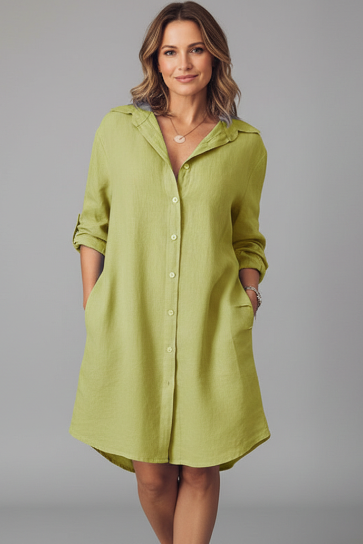 Bersh | Women’s Shirt Dress with Turned Collar and Button Closure Olive green