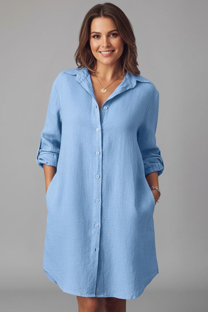Bersh | Women’s Shirt Dress with Turned Collar and Button Closure
