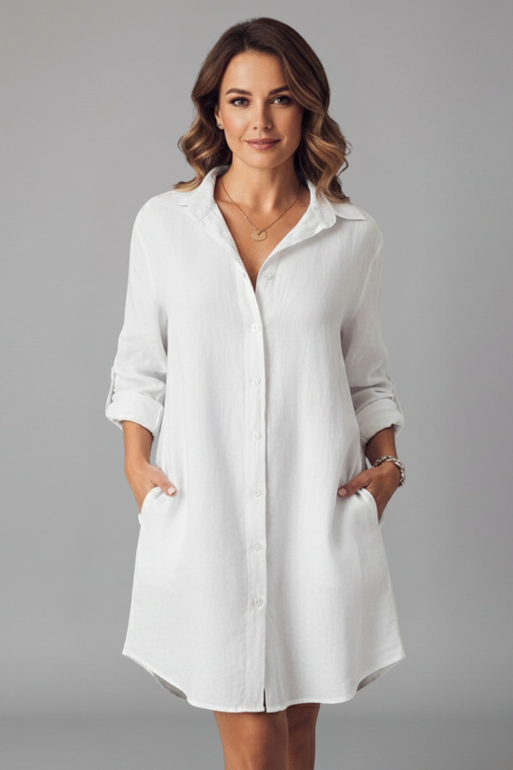Bersh | Women’s Shirt Dress with Turned Collar and Button Closure