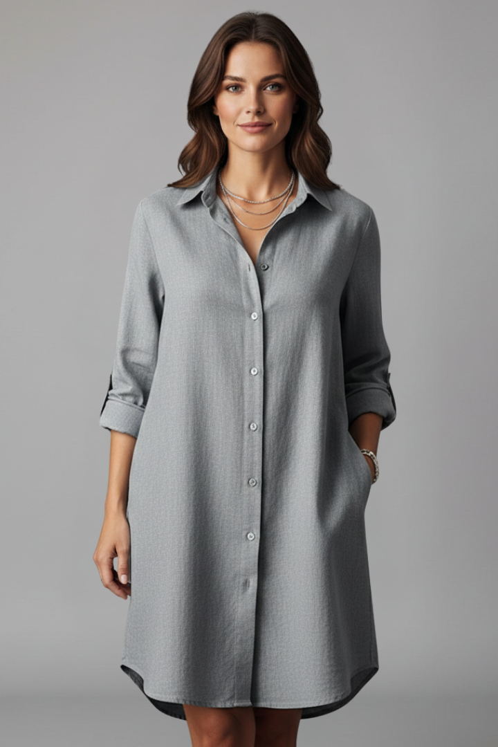 Bersh | Women’s Shirt Dress with Turned Collar and Button Closure