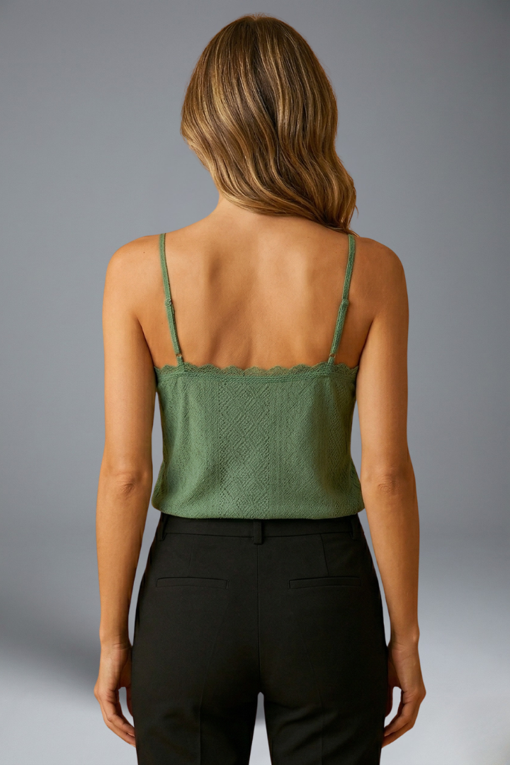 Mechi | Women’s Sleeveless Top with V Neck and Lace Detail