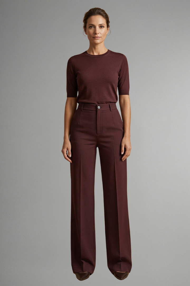 Zahara | Women’s Trousers with High Waist and Straight Leg Wine Red