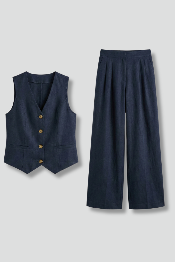 Luna | Women’s Two-Piece Set with V-Neck Waistcoat and Wide Trousers