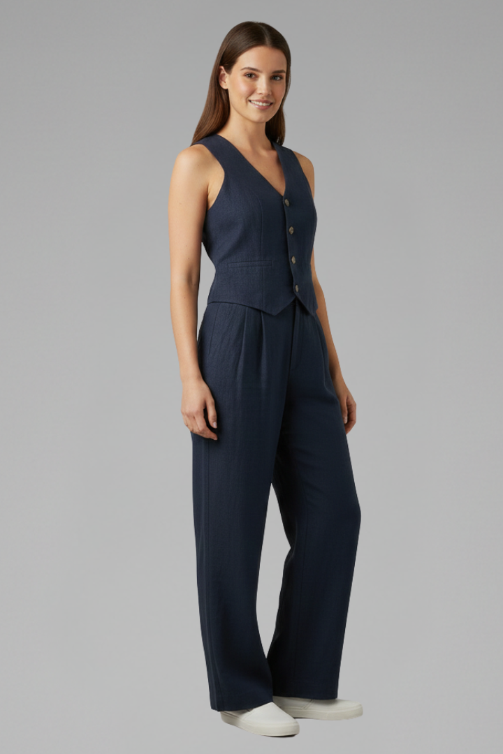 Luna | Women’s Two-Piece Set with V-Neck Waistcoat and Wide Trousers