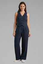 Luna | Women’s Two-Piece Set with V-Neck Waistcoat and Wide Trousers Blue