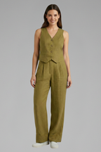 Luna | Women’s Two-Piece Set with V-Neck Waistcoat and Wide Trousers Olive Green