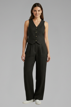Luna | Women’s Two-Piece Set with V-Neck Waistcoat and Wide Trousers Black