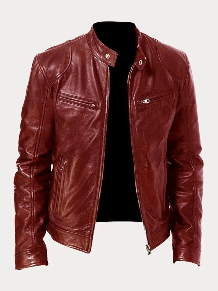 Luna | Women's Biker Leather Jacket with Stand-Up Collar Red
