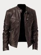 Luna | Women's Biker Leather Jacket with Stand-Up Collar Brown